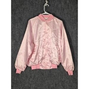 VTG Cruisin‎ USA Grease Pink Ladies Satin Bomber Jacket Womens Medium Snap Front